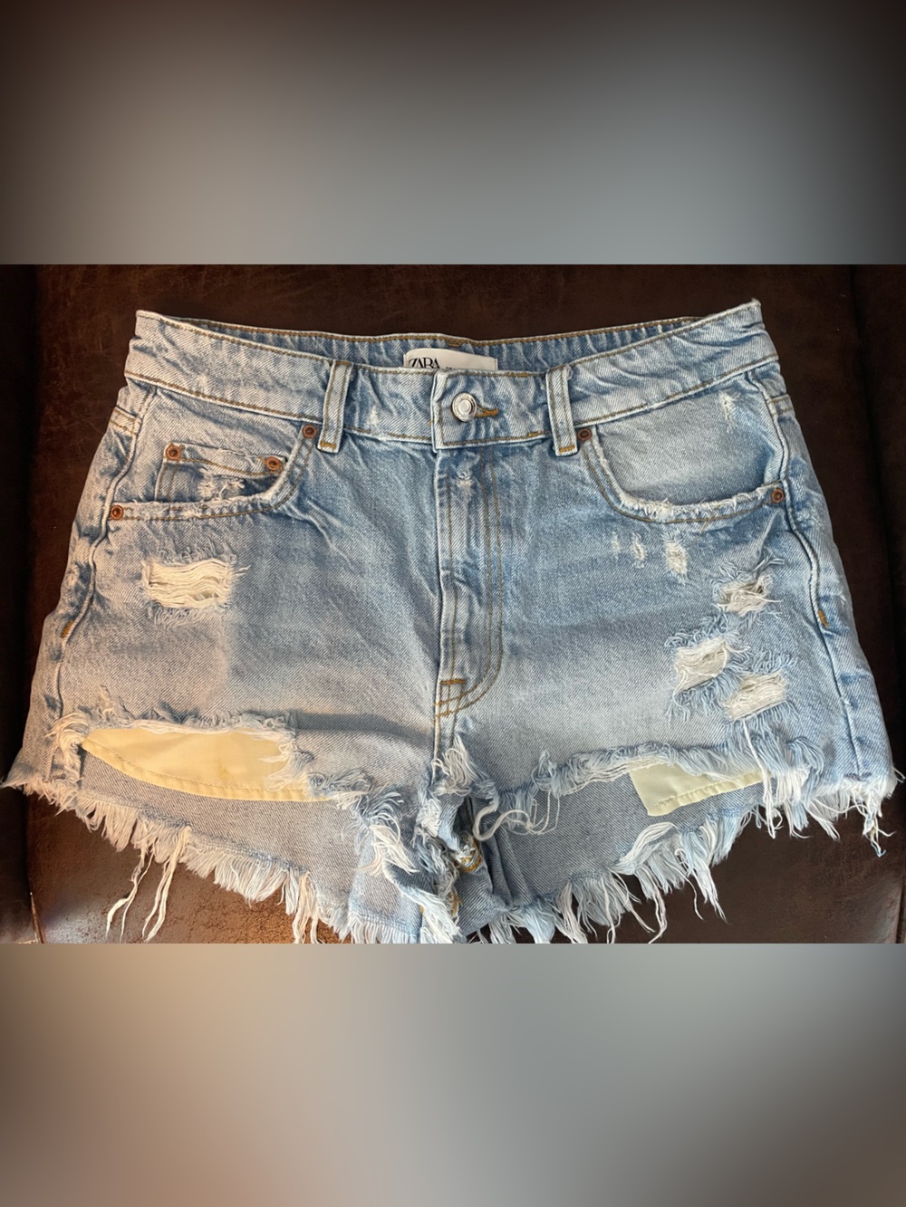 Zara Light Blue Distressed Boyfriend Denim Shorts